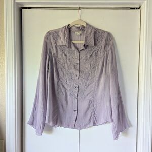 J. Jill Lavender Embroidered Button-Up Blouse